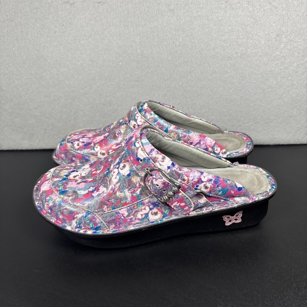 Alegria Seville Pretty Vague Floral Leather Clogs Mules Shoes Women's Size 38/8